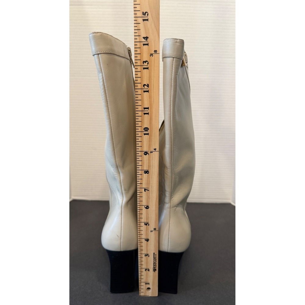 Karen Scott Retro Cream All Leather Mid-Calf Square Toe Block Heel Zip Boots 10 - Picture 8 of 13